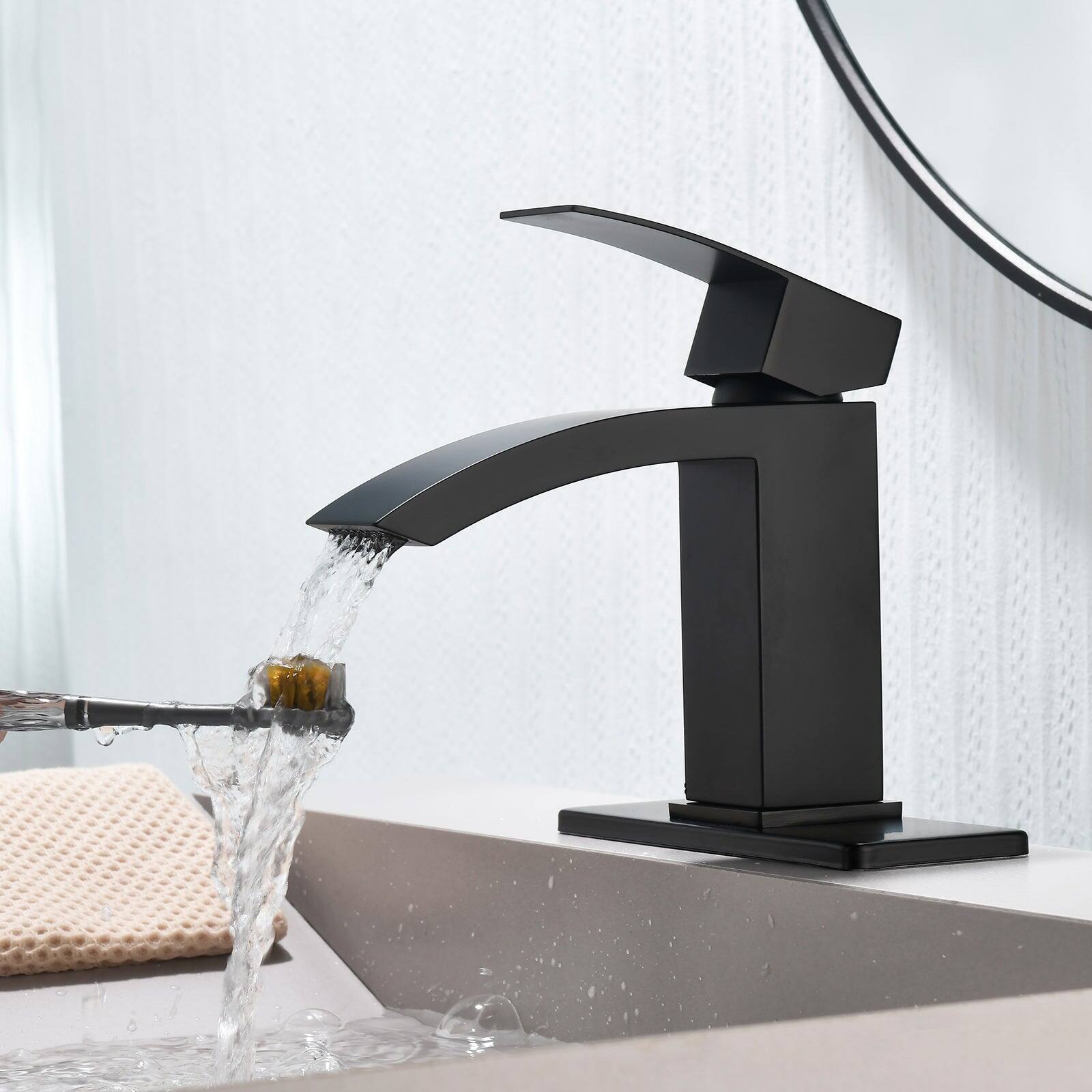 Alt View 3. Boyel Living - Black Faucet SUS304 Waterfall Spout cUPC Cartridge 60cm Supply Line Pop Up Drain - Matte Black.