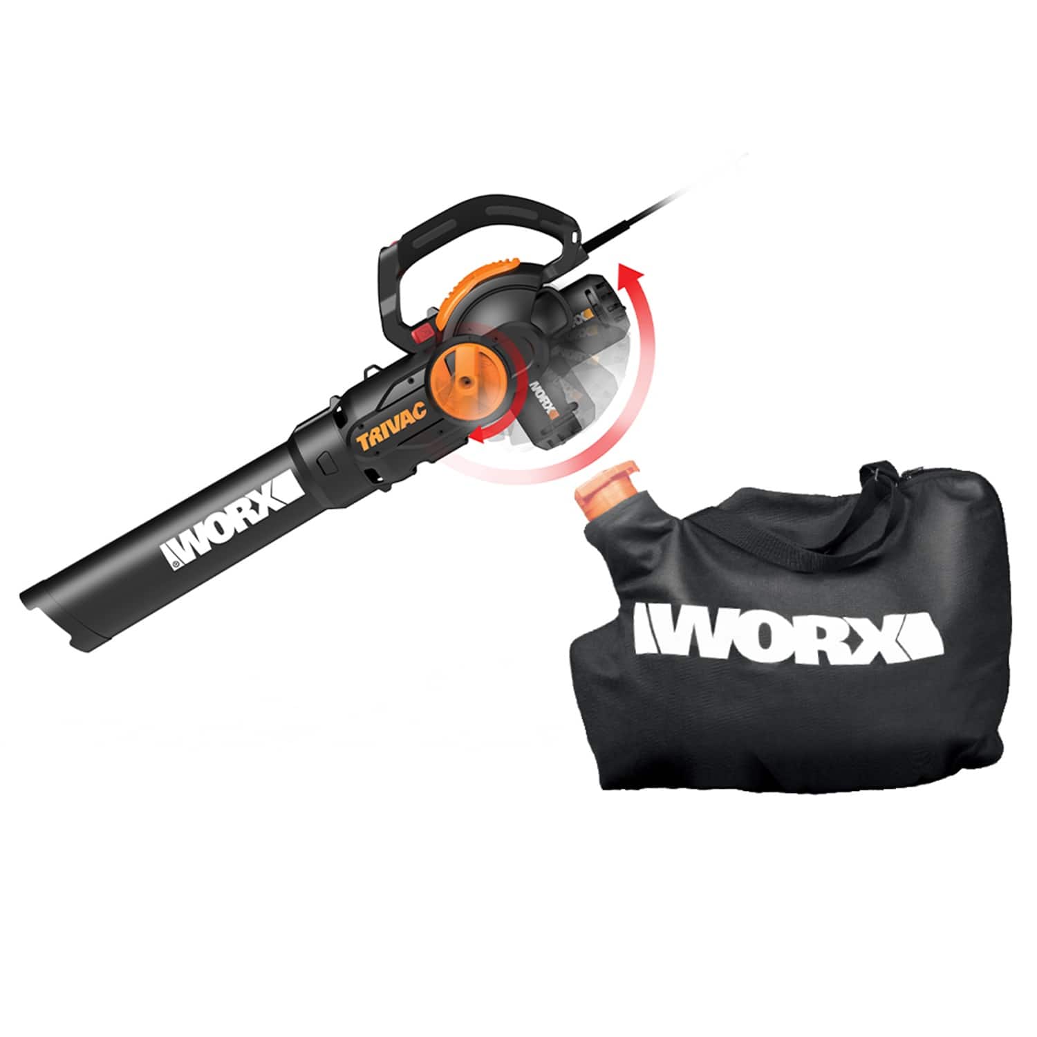 WORX - 12 Amp TRIVAC 75 MPH 600 CFM Electric Leaf Blower/Mulcher/Vacuum - Black - Front_Zoom