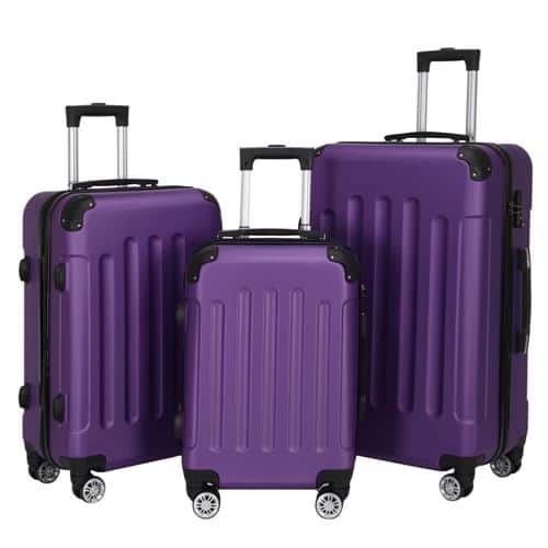 Front. Winado - 20"/24"/28" 3-Piece Hardshell Carry-On Luggage Set, Lightweight ABS Suitcase with Spinner Wheels & TSA Lock - Purple.