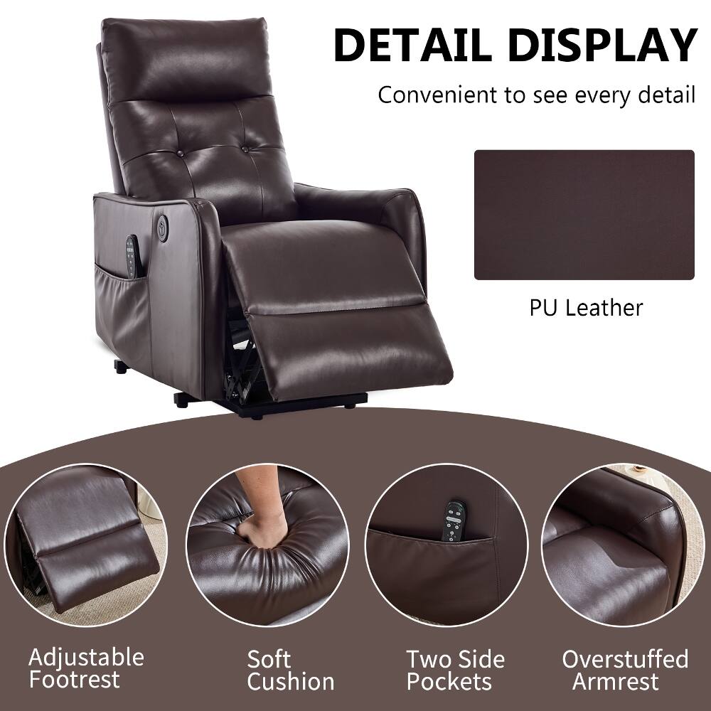 DETAIL DISPLAY  
Convenient to see every detail

PU Leather  
Adjustable Footrest  
Soft Cushion  
Two Side Pockets  
Overstuffed Armrest