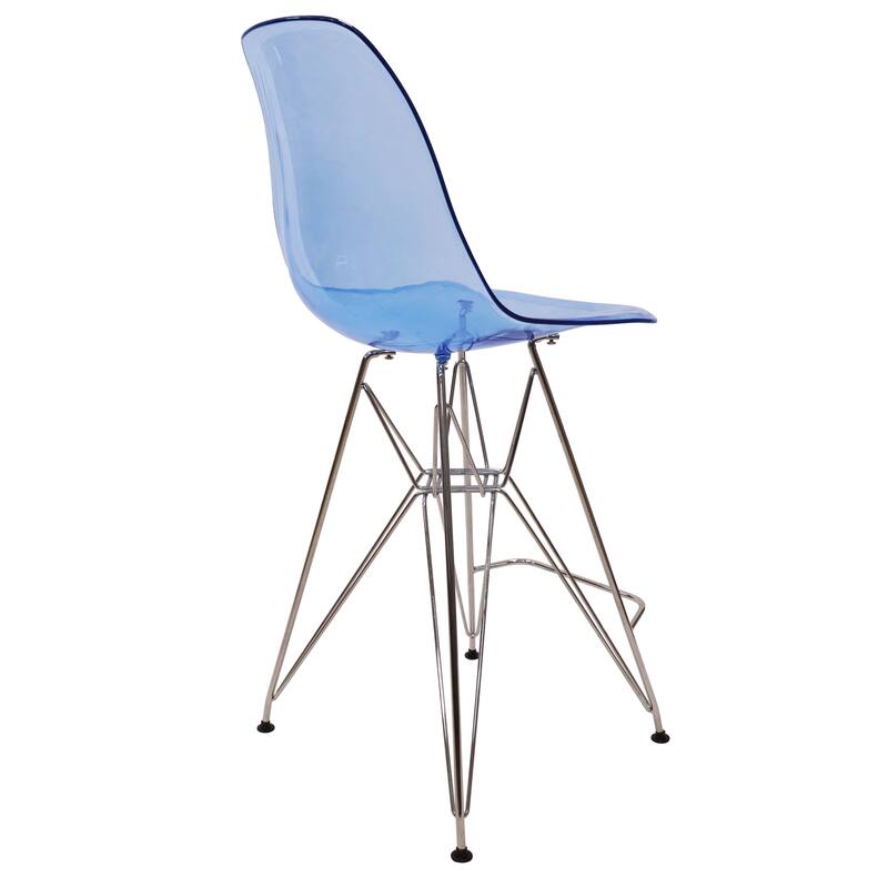 Alt View 3. LeisureMod - Cresco Modern Acrylic Barstool, Clear Swivel Counter Height Stool with Chrome Base Footrest - Transparent Blue.