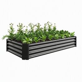 RYHNUYNE - Metal Raised Garden Bed 6x3x1 ft Outdoor Rectangle Planter for Vegetables Flowers with Open Base Drainage - Black