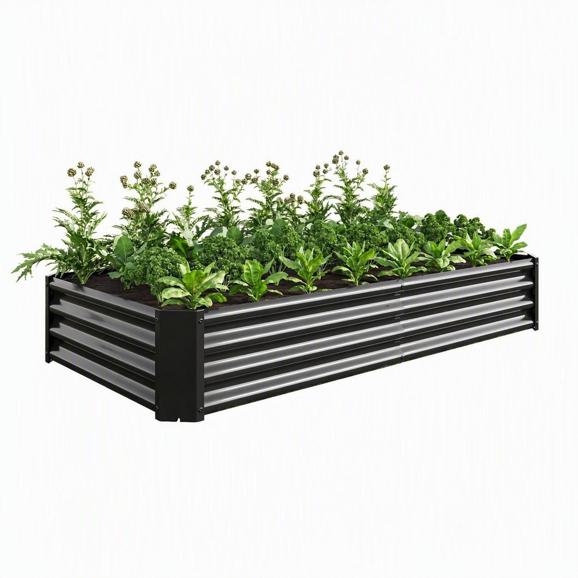 Front. RYHNUYNE - Metal Raised Garden Bed 6x3x1 ft Outdoor Black Rectangle Planter for Vegetables Flowers with Open Base Drainage - Black.