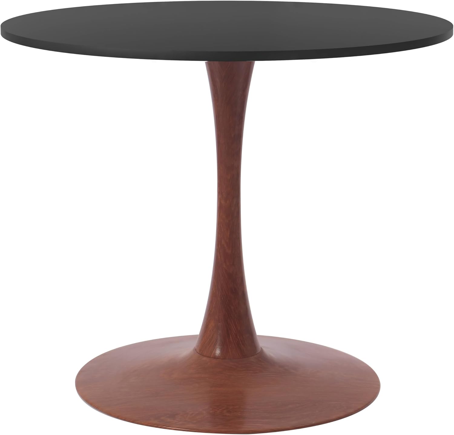 Front. LeisureMod - Bristol 24 in. Round Dining Table – MDF Top with Cherry Coated Steel Pedestal Base, Modern Accent Table - Black.