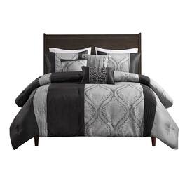 Gracie Mills - 6-PC Londonbury Jacquard Comforter Set with Throw Pillows - Black/Silver