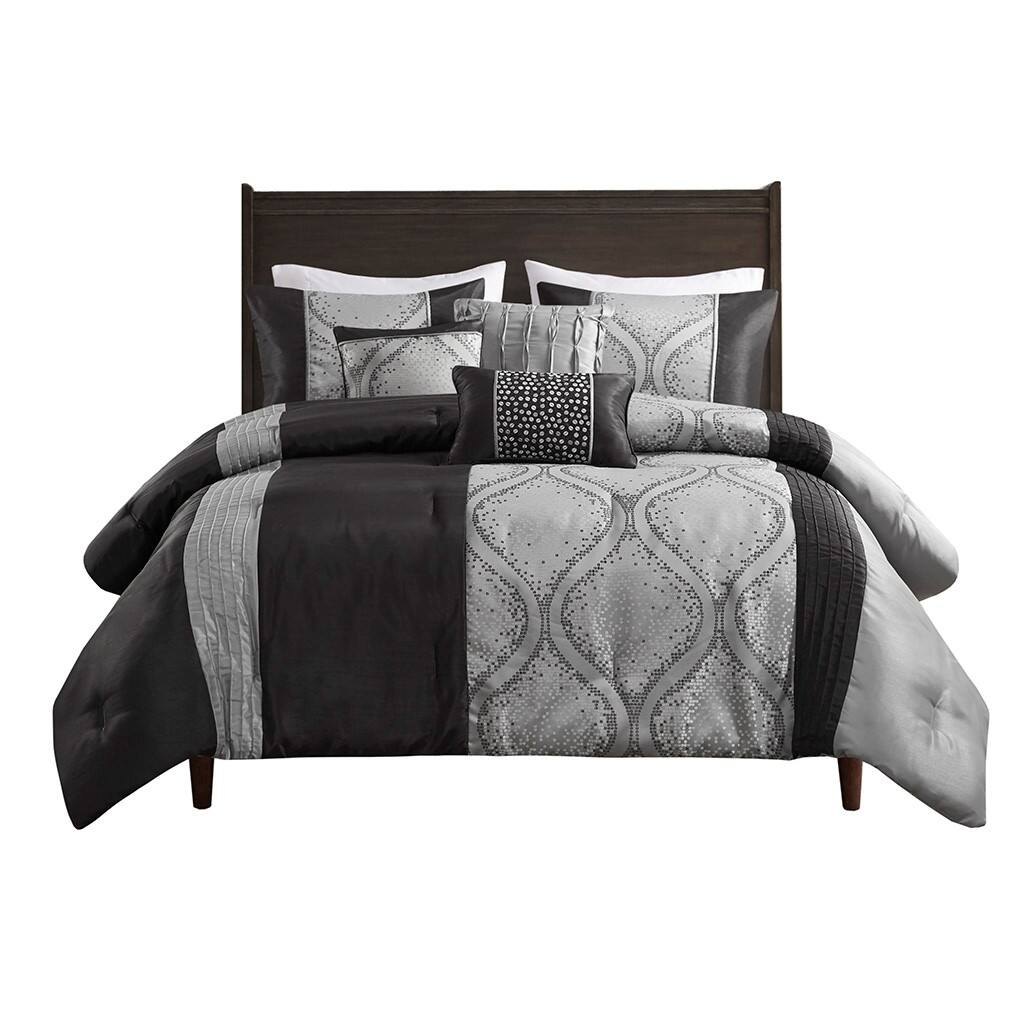 Front. Gracie Mills - Gracie Mills 6-PC Londonbury Jacquard Comforter Set with Throw Pillows - Black/Silver.