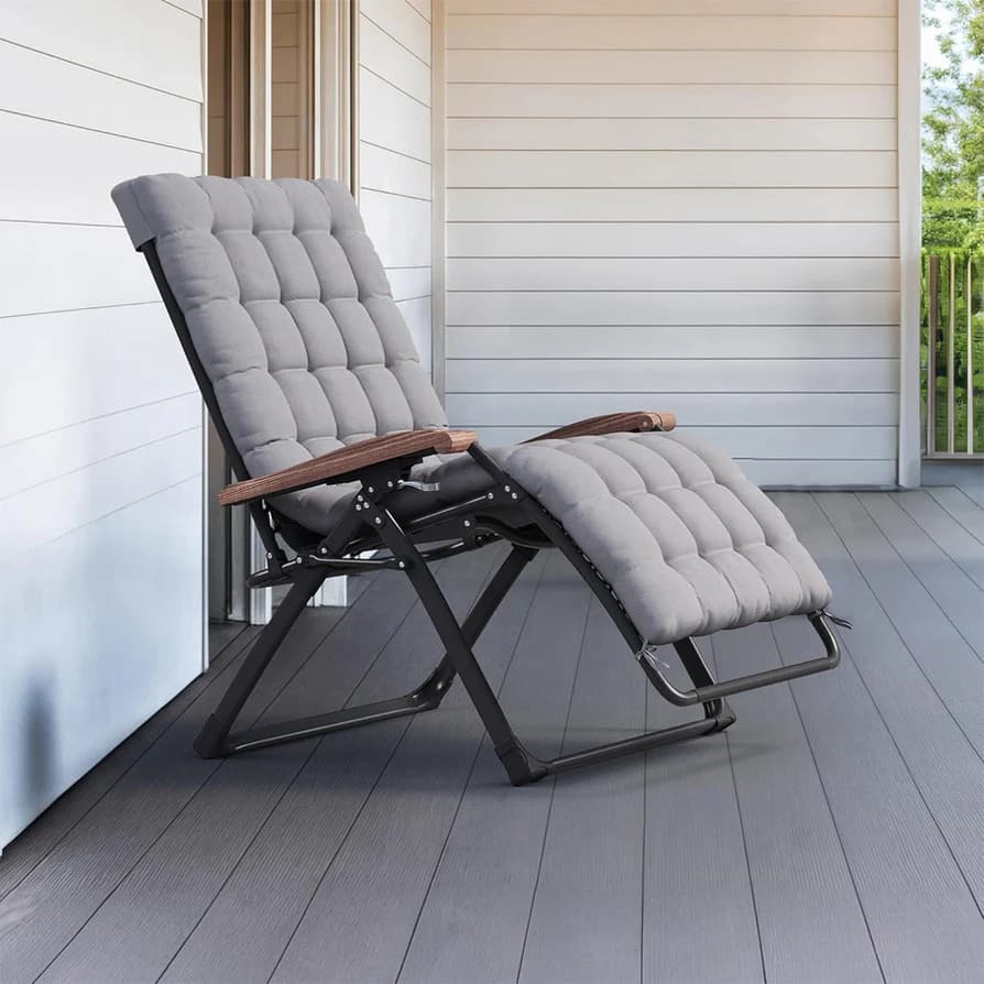 Front. PURPLE LEAF - ExtraWide Patio Reclining Chair Zero Gravity Chaise Lounge Folding Chair with Removable Cushion Adjustable Headrest - Grey.