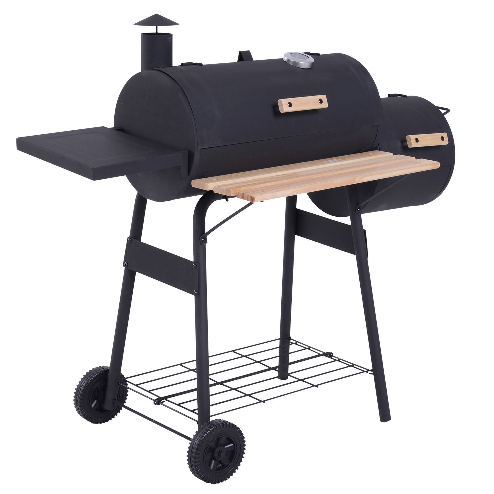 Front. Ecooso - 48" Steel Charcoal Grill and Offset Smoker Combo with Wheels, Portable BBQ Grill for Backyard or Outdoor Cooking - Black.