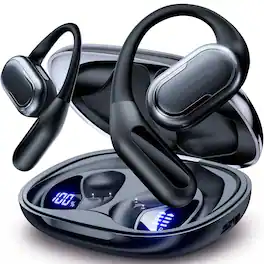 VEAT00L - VEATOOL T5 Open Ear Headphones: LED Digital Display, 40H Playtime, IPX7, Fast Charging - Black