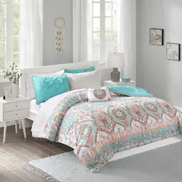 Gracie Mills - Kalliope Boho 7-Piece Comforter Set with Bed Sheets - Aqua