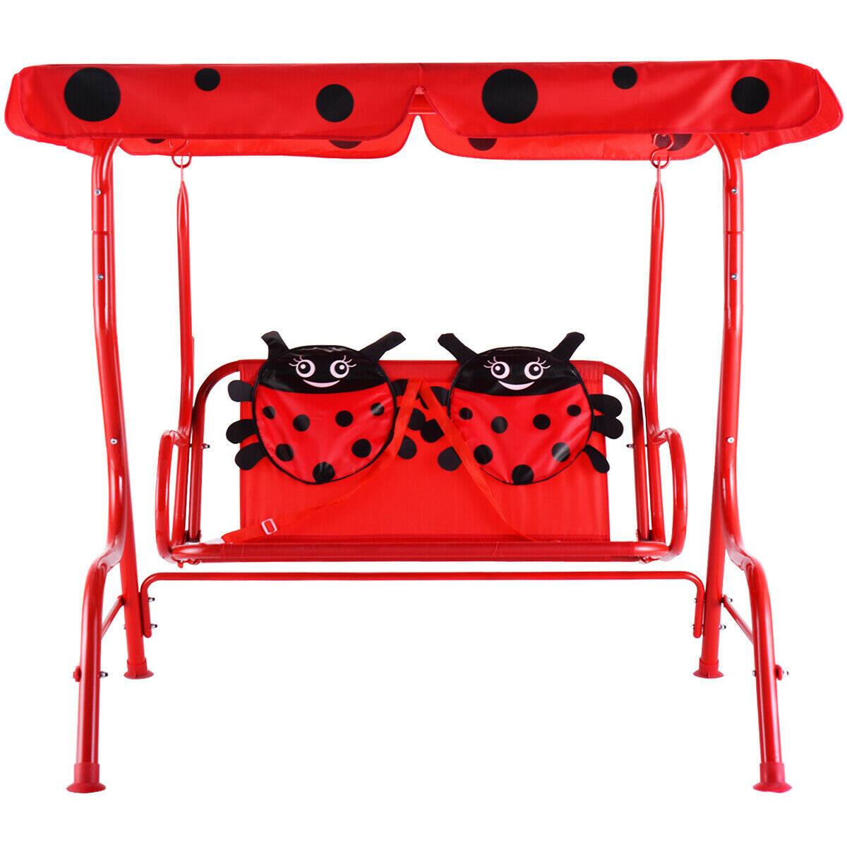 Alt View 3. Gymax - Gymax Kids Patio Porch Bench Swing w/ Safety Belt Canopy Outdoor Furniture Red - Red.