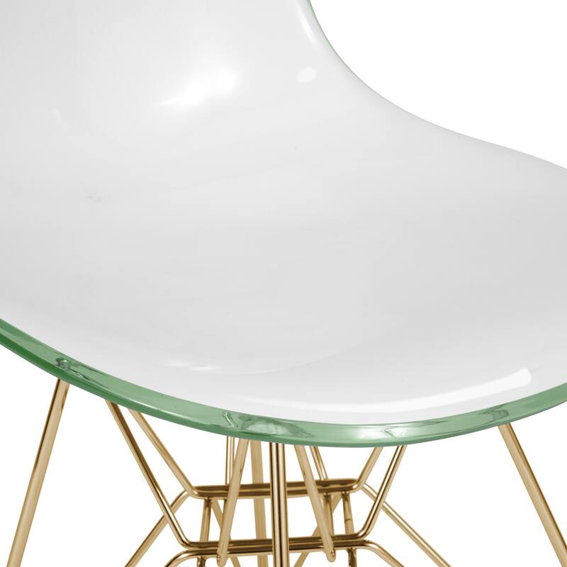 Alt View 2. LeisureMod - Cresco Modern Acrylic Dining Chair with Ergonomic Seat and Gold Steel Base - White Green.