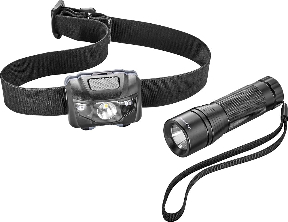 Front. Insignia™ - LED Headlamp and Flashlight bundle.