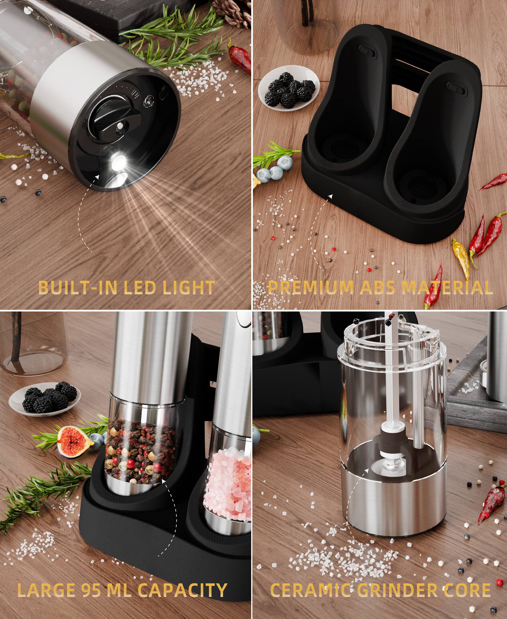 - BUILT-IN LED LIGHT
- PREMIUM ABS MATERIAL
- LARGE 95 ML CAPACITY
- CERAMIC GRINDER CORE
