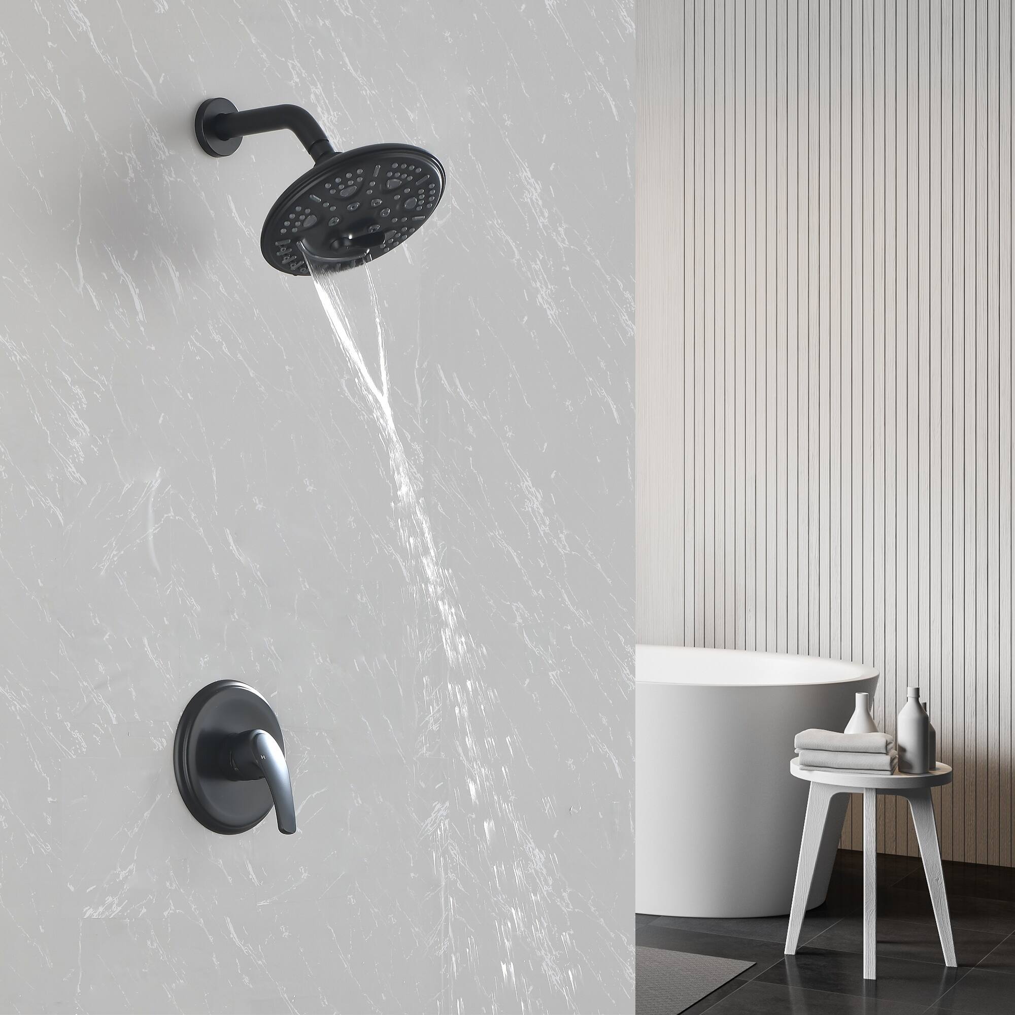 Alt View 1. Boyel Living - Matte Black Shower Set Brass SUS304 1-Function Valve 8-Inch ABS Top Spray Dual Handle cUPC - Black.