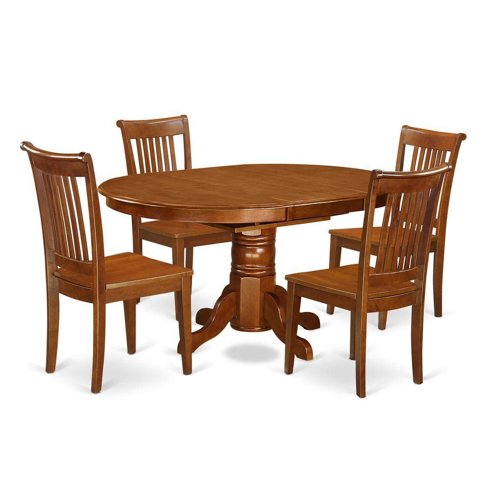 Front. East West Furniture - 5 Pc Avon with Leaf and 4 Wood Chairs in Saddle Brown - Saddle Brown.