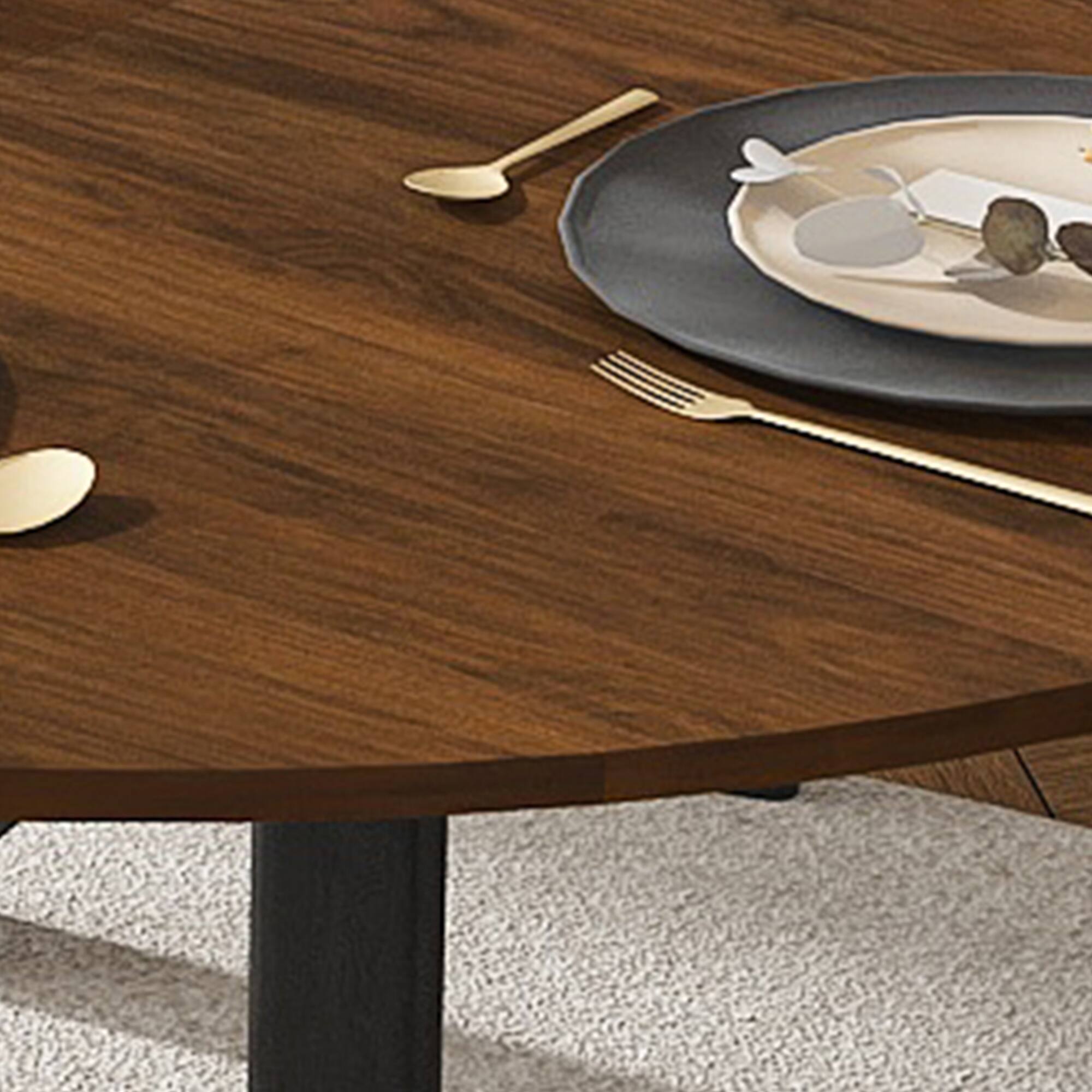 Alt View 2. Tiramisubest - Modern Solid Wood Veneer Dining Table,Round Extendable 6-Person Table,Walnut MDF with Carbon Steel Base,42-58 Inches - Walnut.