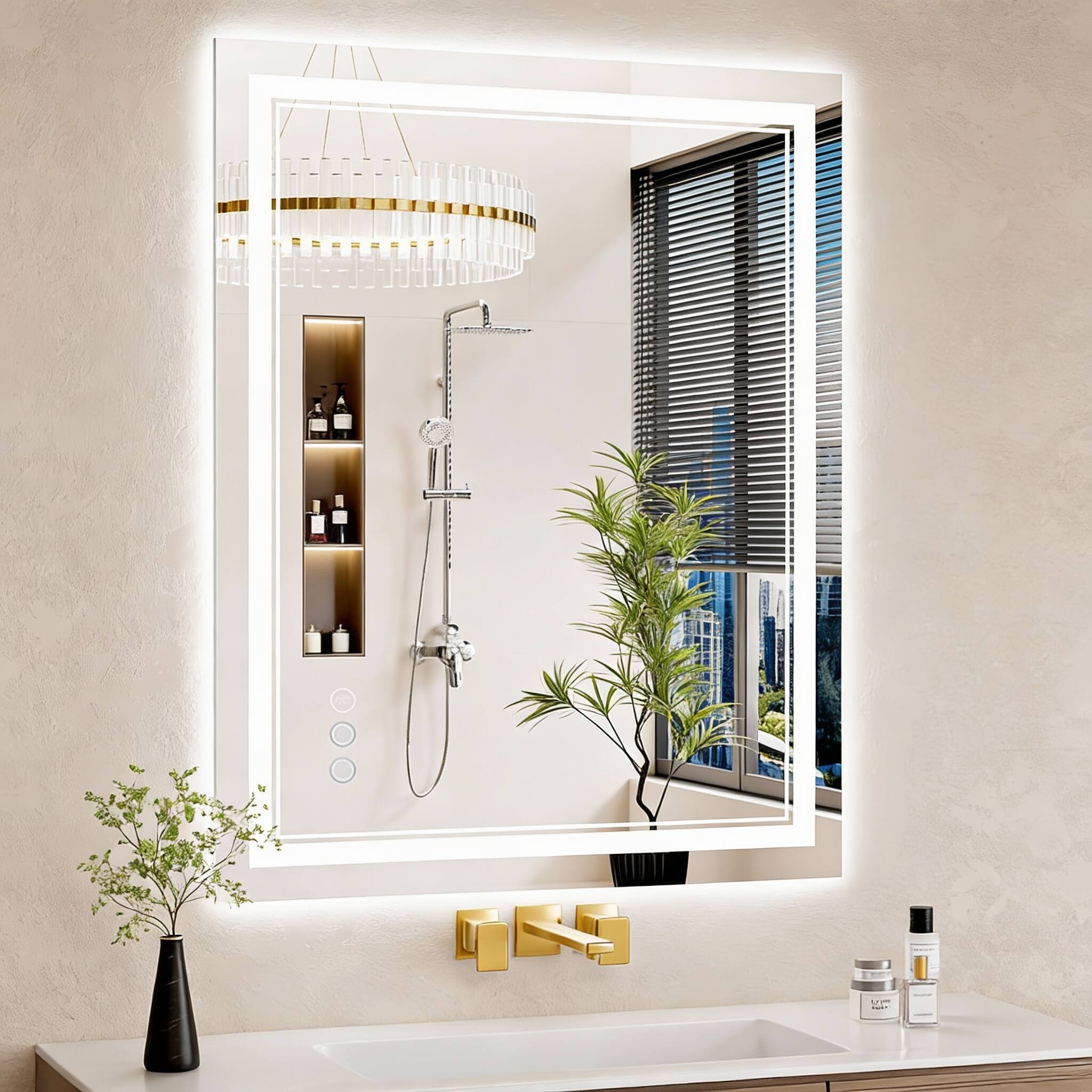 Back. METALTON - Led Bathroom Mirror With Lights Anti fog Backlit Front Lit Dimmable Vanity For Wall Lighted Colors Shatter - White 24"L x 30"W.