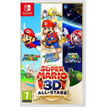 NINTENDO SWITCH
SUPER MARIO 64
SUPER MARIO GALAXY
SUPER MARIO 3D ALL STARS
www.pegi.info - E10+ (Everyone 10+)