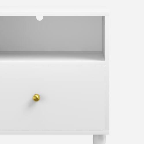 Alt View 4. LUCKY ONE - 23.6" Assembled White Nightstand 1-Drawer 1-Shelf Gold Knob - White.