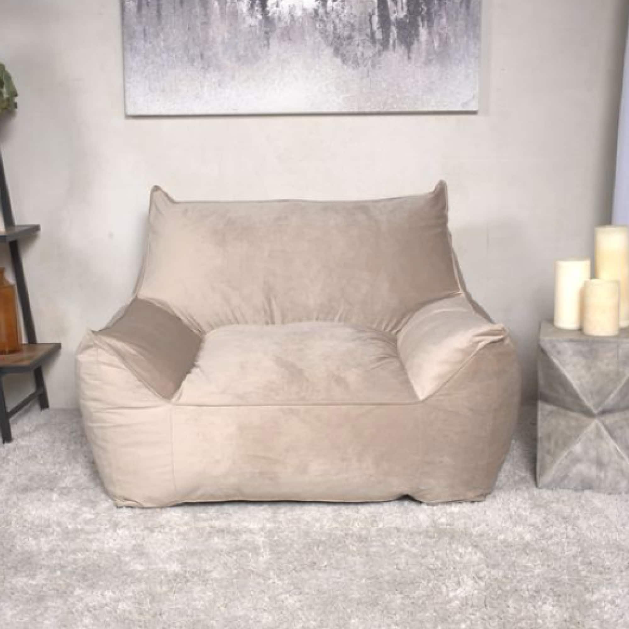 GOODSILO - Luxurious Velveteen Bean Bag Chair with Comfortable Armrests for Cozy Seating - Taupe