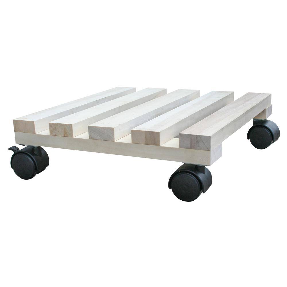 Alt View 4. AmeriHome - 2 Piece Rolling Wood Plant Caddie - Square - Tan.