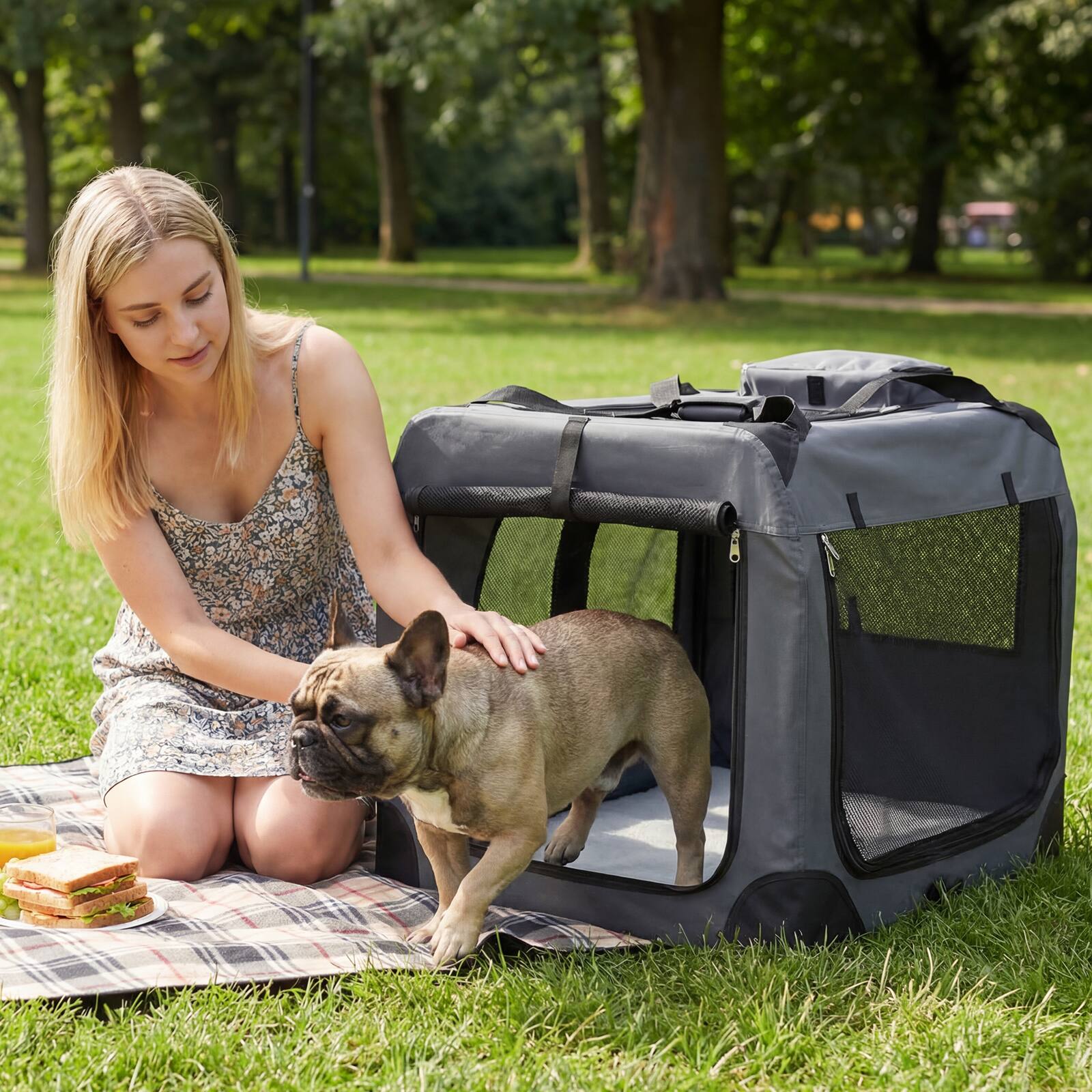 Alt View 4. Gymax - Gymax 32'' Collapsible Soft Dog CratePortable Dog Travel Crate w/Mesh Windows 3 Doors - Gray.