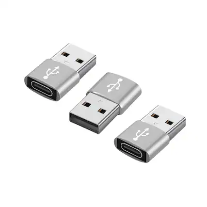 Front. Qixxronics - Usb C to Usb Adapter,Efficient Usb to Usb C,Multi-Device Usb C to Usb, 3 Pack - Silver.