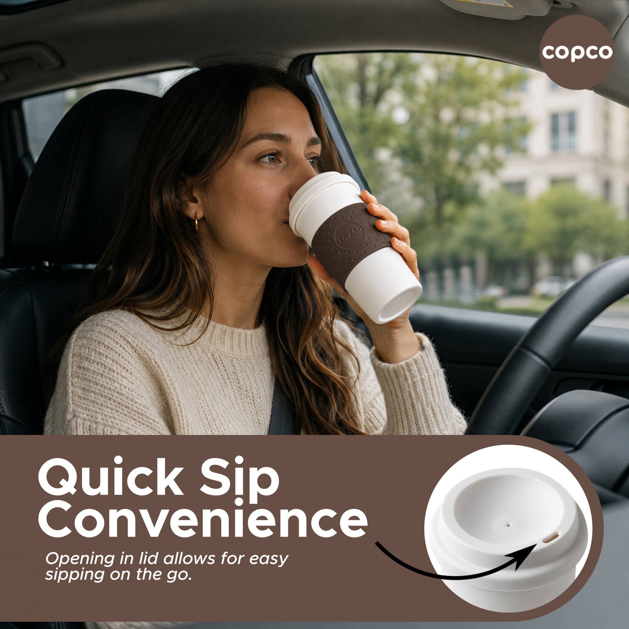 copco Quick Sip Convenience Opening in lid allows for easy sipping on the go.