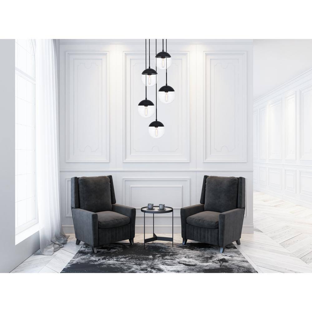 Angle. Living District - Eclipse 5 Lights Black Pendant With Clear Glass - Black And Clear.