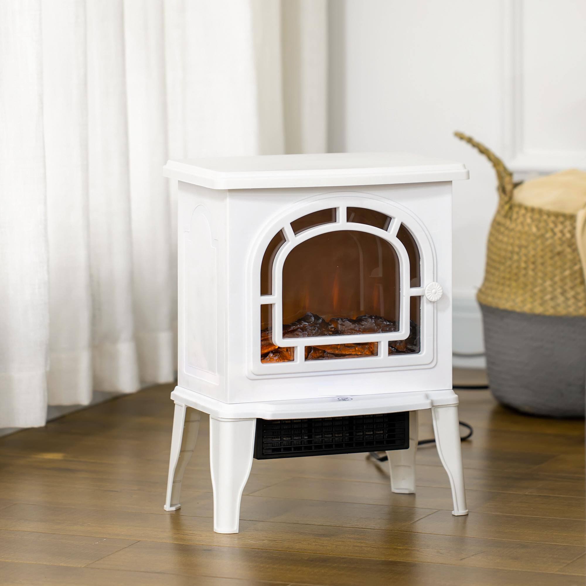 Alt View 4. Resenkos - 18" Electric Fireplace Stove, Freestanding Fireplace Heater with Realistic LED Flame, White - White.