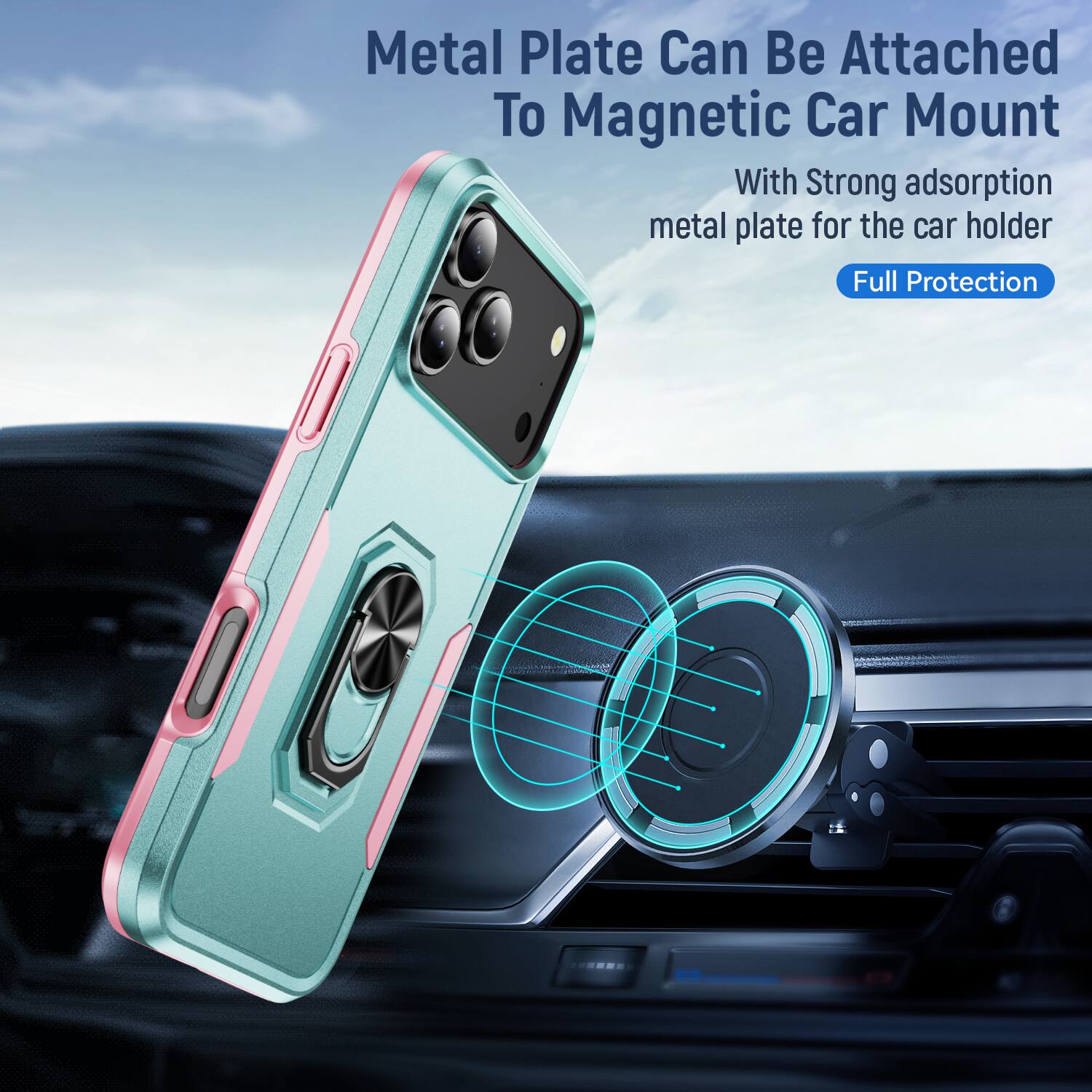 Metal Plate Can Be Attached To Magnetic Car Mount  
With Strong adsorption metal plate for the car holder  
Full Protection