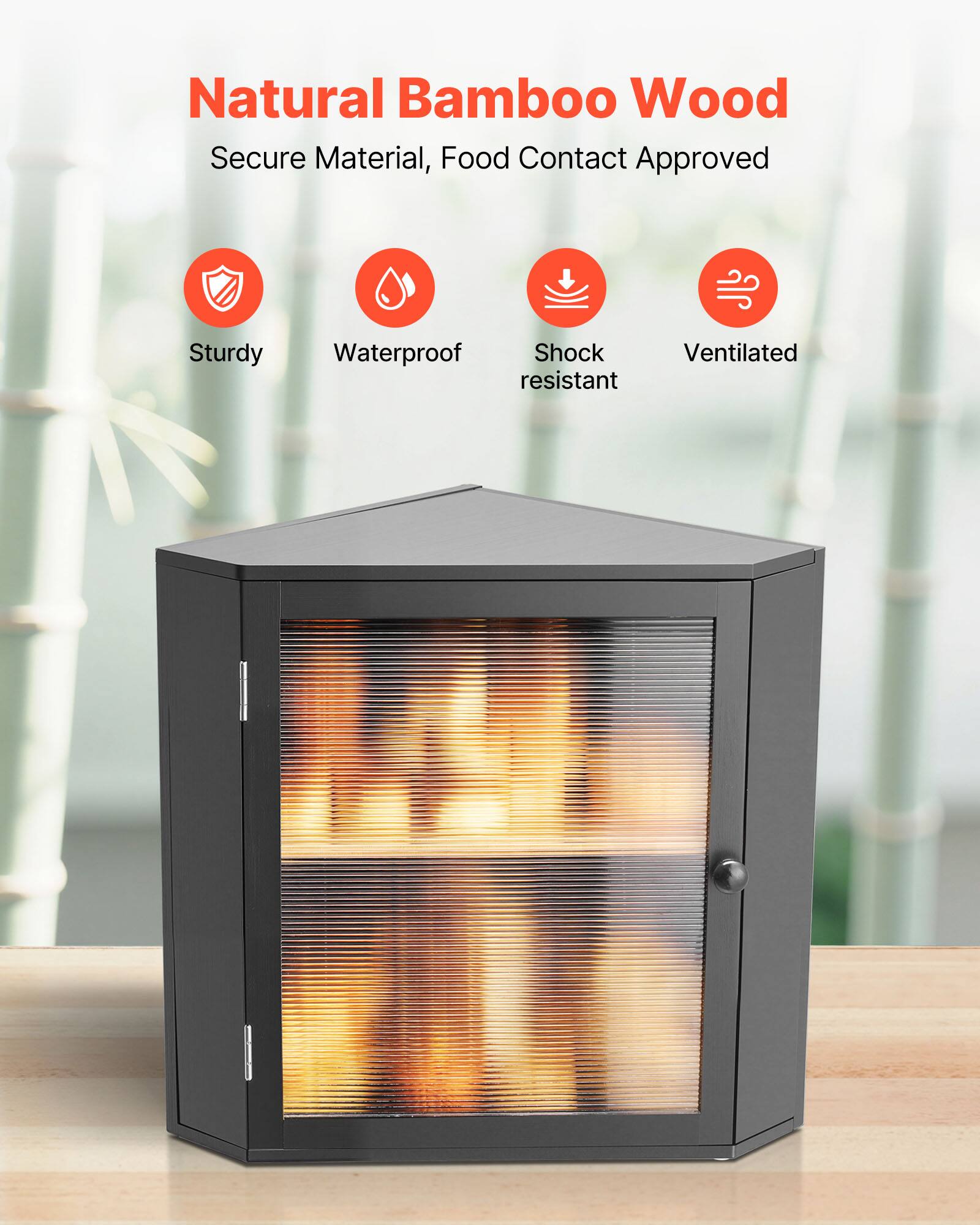 Natural Bamboo Wood

Secure Material, Food Contact Approved

Sturdy, Waterproof, Shock Resistant, Ventilated