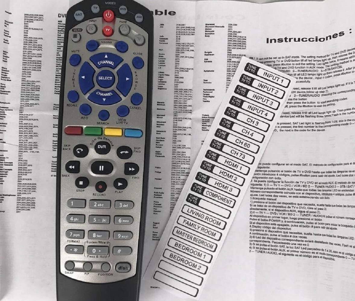 MODES DVD DVE SAT Alzx NPUT PAGE MENU R VOLUME MUTE GUIDE CHANNEL SELECT CHANNEL RECALL CANCEL INFO VREW SEARCH LIVE On SKP DISN DVR Demend BACK SKaP FWD BACK FWD STOP PLAY RECORD 2 abc 3 def 4 ghi 5 jkl 6 mno 7 pqrs 8 tuv waYI PORMAT Syatem Wirand * 0 Pess Hord dish SWAP PIP FOSITION ble Instrucciones DVD SAT mode The san OVD led extt Led TUNE and DVD AUx After TVTO sight pres TUNE INPUT devioe ligne TVTO TUNE INPUT JUIM need TVTO TUNE INPUT 3 buttan TVTO TUNE INPUT 4 device Led three TUNE CH 3 SAT Lesi light TVTO ndN TUNE CH TVTO TUNE CH 60 TVTO TUNE CH 73 TVTO TVTO TUNE HDMI siguierte mode SAT metode-d configuracion para botn DVD hasts todias TVTO TUNE HDMI 2 obdigne, para Led dos poeda funcin DVO mtodo TUNE HDMI DVD VOR BO TUNER/AUDIO TVTO 