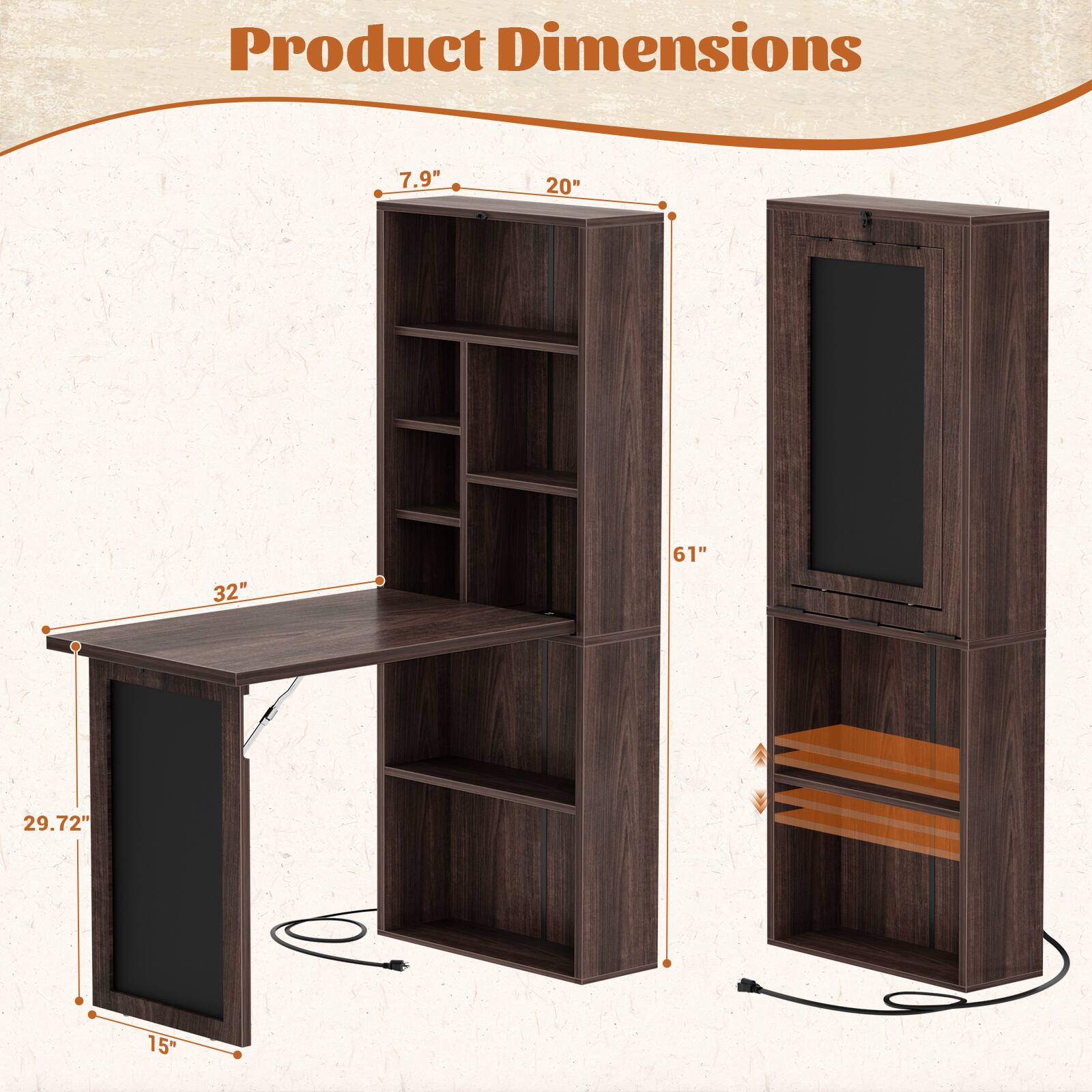 Product Dimensions: 7.9" x 20" x 32" x 61" x 29.72" x 15"