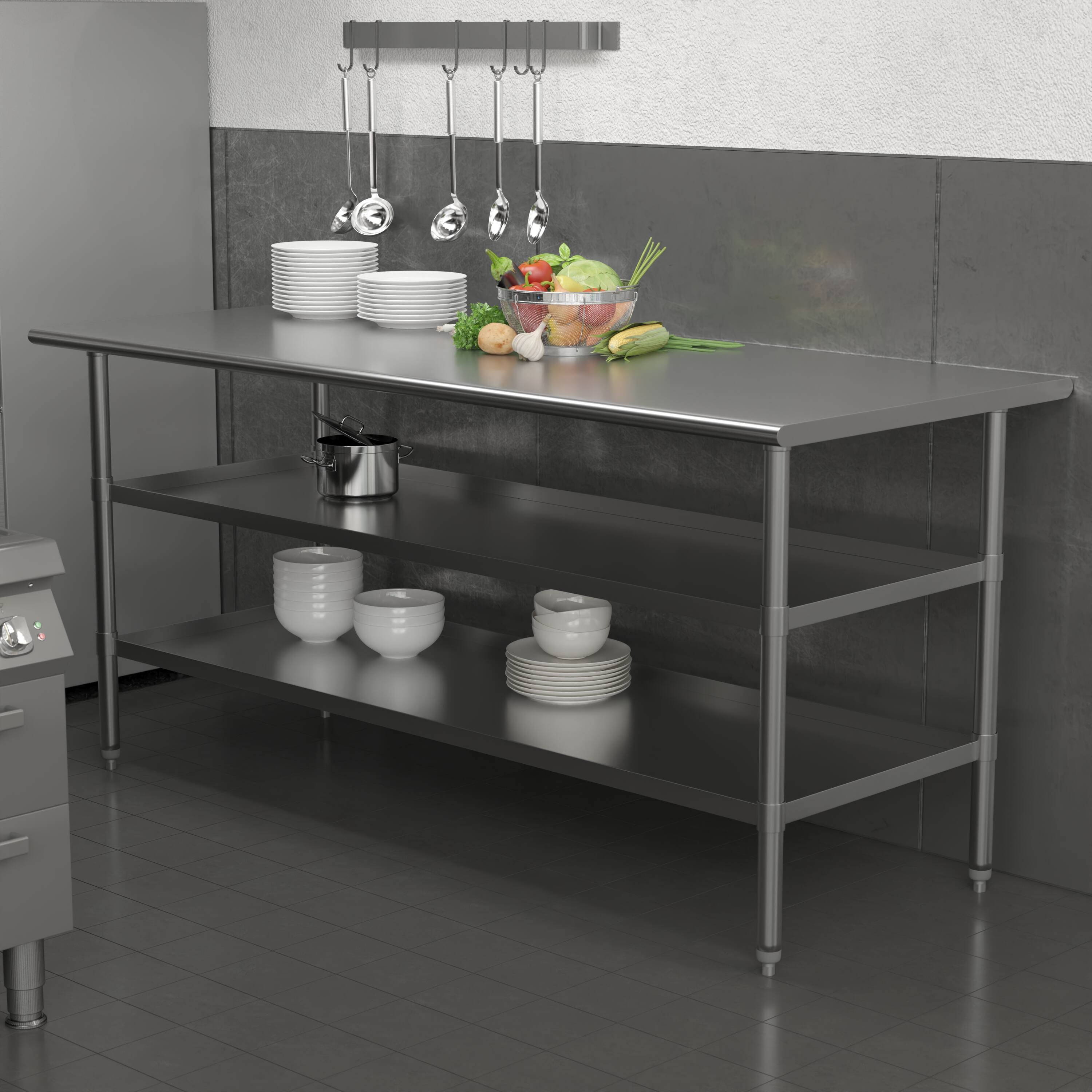 Alt View 1. Emma + Oliver - NSF Certified Stainless Steel 18 Gauge Work Table with 2 Undershelves - Stainless Steel.