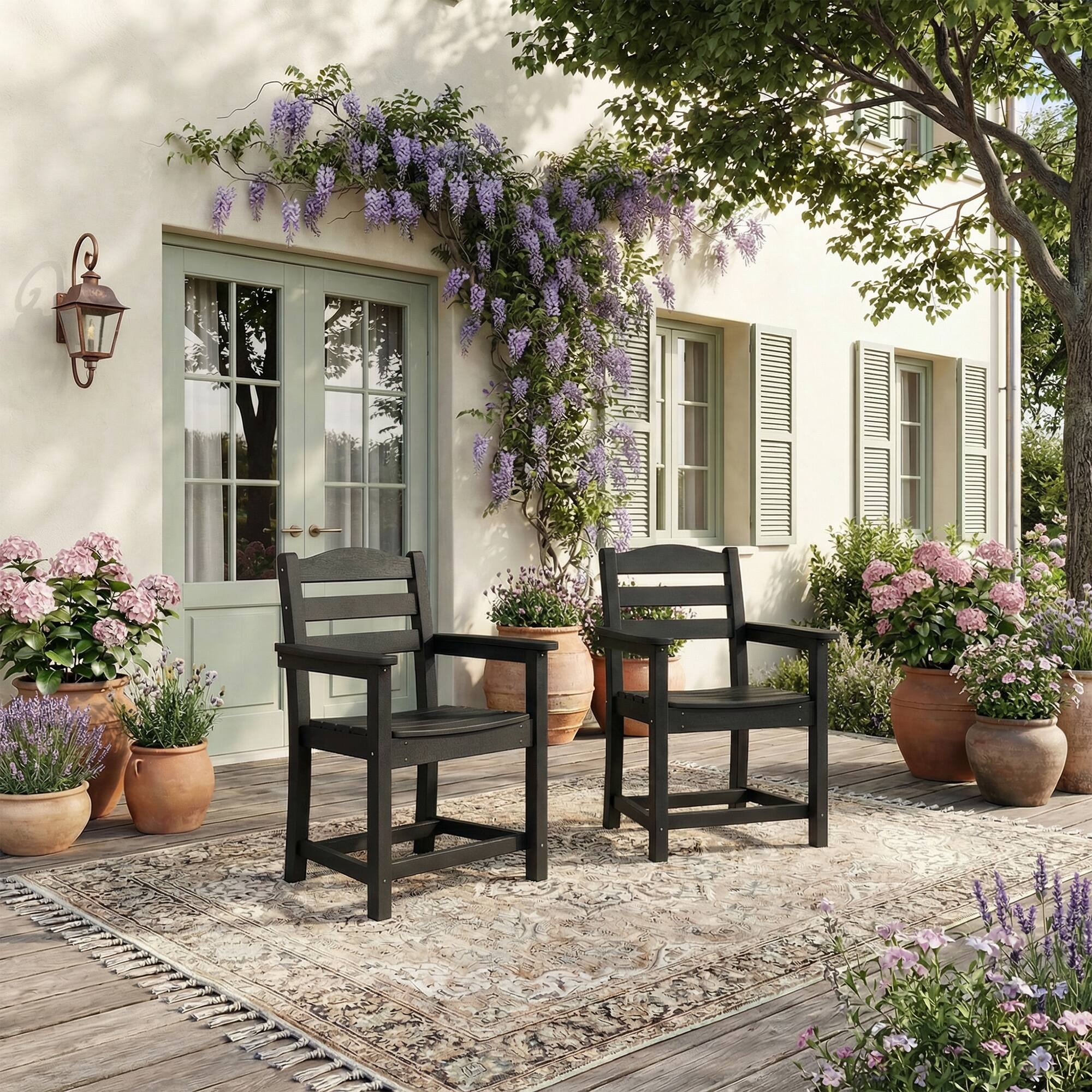 Alt View 4. Famapy - Pairs of HDPE Outdoor Dining Chair - 4 Colors Weatherproof Patio Armchair for Garden, Poolside 330LBS Capacity - Black.