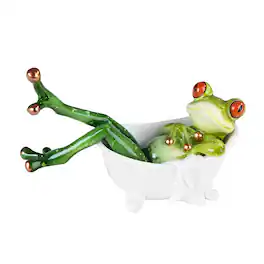 FC Design - 6"W Frog in Bath Tub Funny Animal Figurine Statue Desk Tabletop Home Decor Gift - Multi-Color