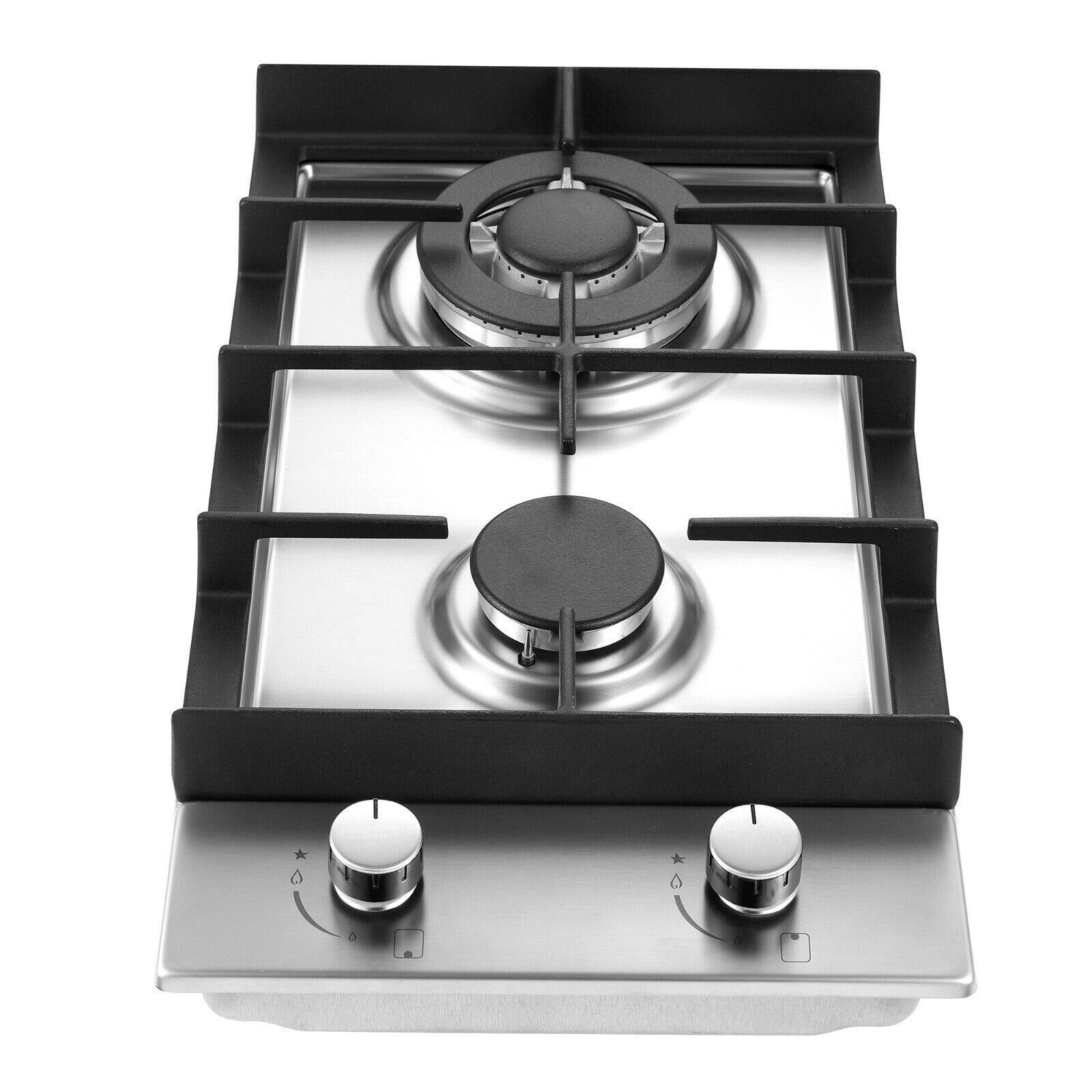 Front. COWLOWN - 12in Eascookchef Built-in Gas Cooktop 2 Burners Stainless Steel for Natural Gas or Propane Convertible - Silver.