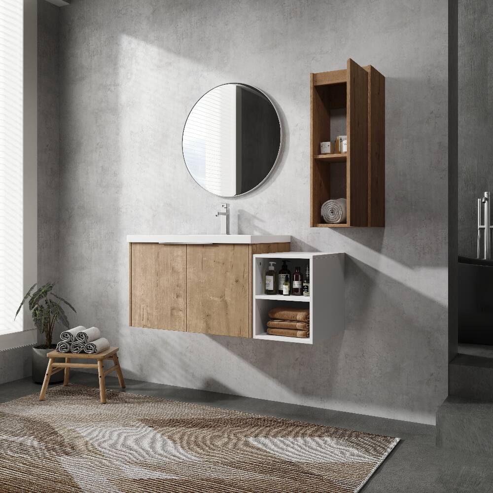 Left. Loheer - Loheer 42 inch wall mounted bathroom vanity Imitative Oak Floating Cabinet with Resin Sink - Imitative Oak.