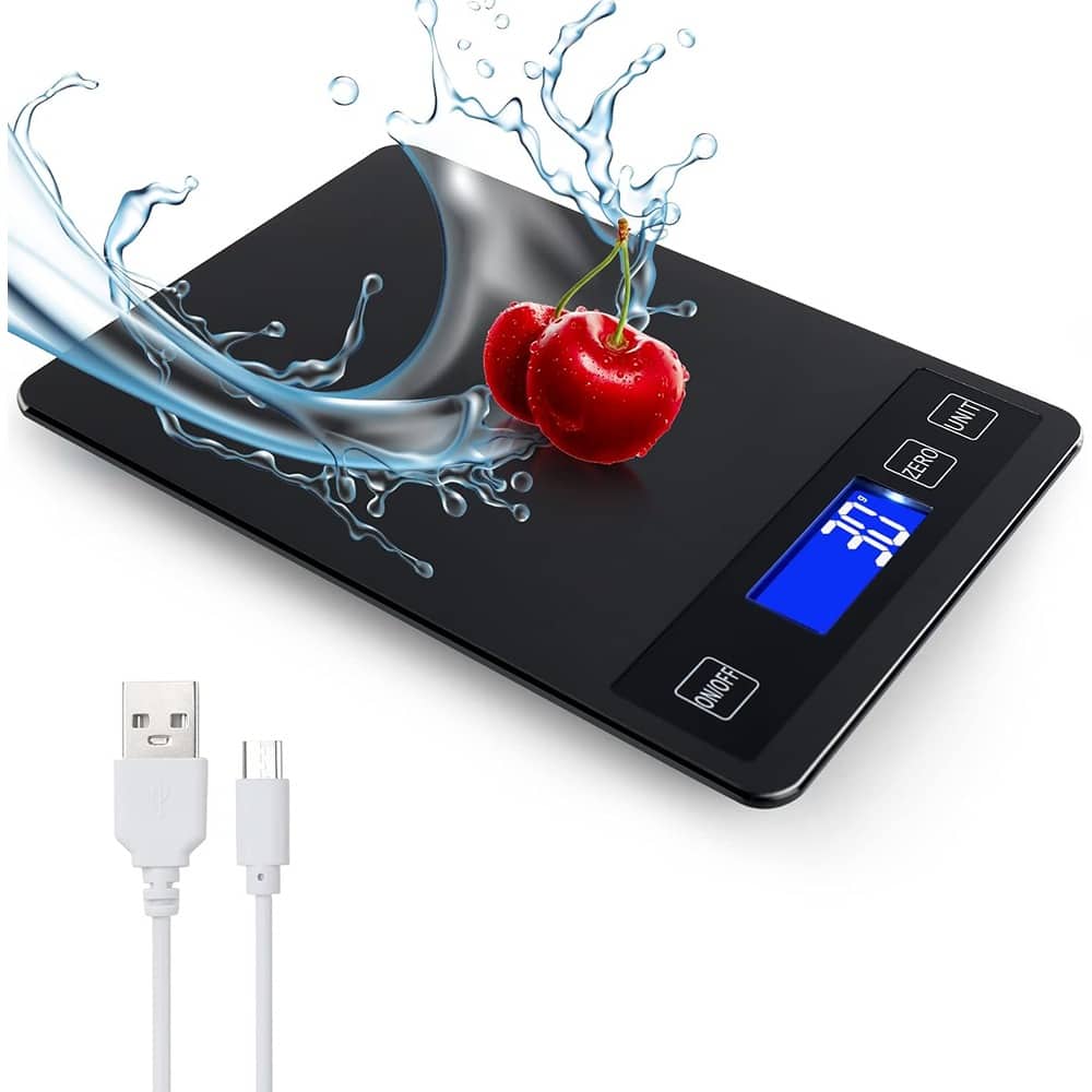 ACJPR - Food Kitchen Scale – 33lb Waterproof Stainless Steel, USB Charging, Black