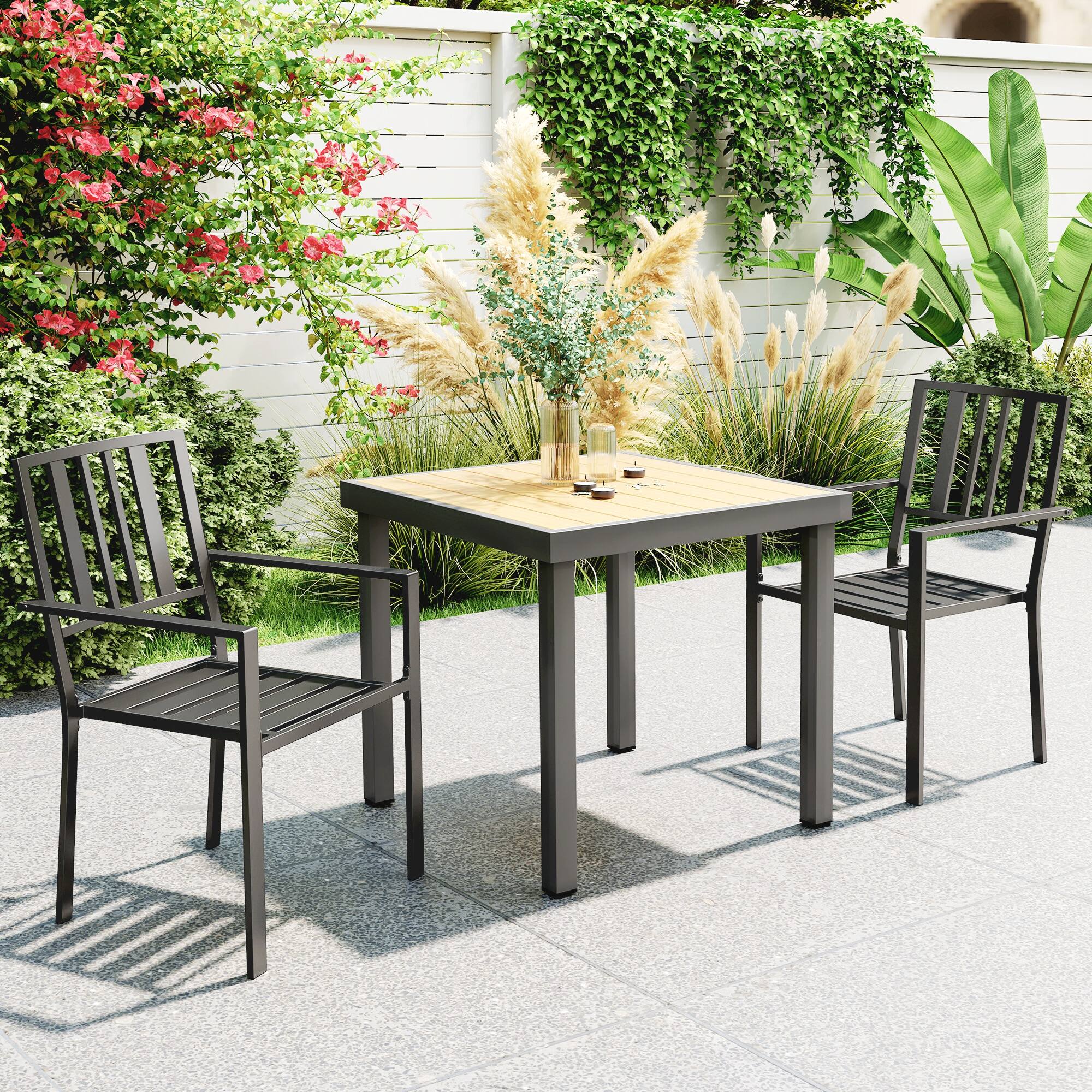 Alt View 1. Outsunny - Set of 2 Patio Dining Chairs, Stackable Outdoor Garden Bistro Chairs with Metal Slatted Seat & Backrest for Yard - Black.