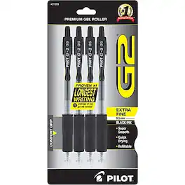 Pilot - G2 Retractable Gel Pens, Extra Fine Point, Black Ink, 4/Pack - Clear