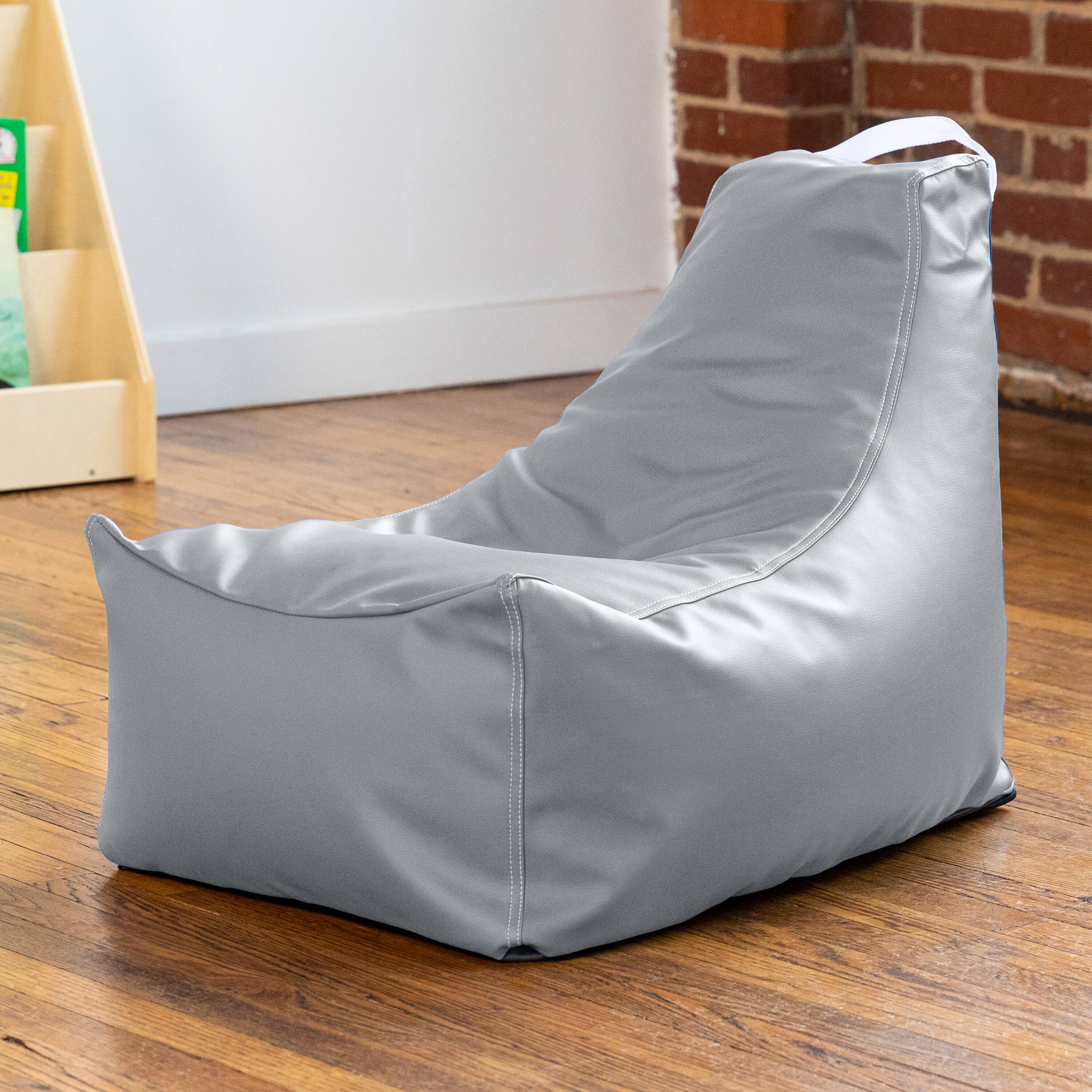Left. Jaxx - Jaxx Pezzi Jr Kids Classroom Bean Bag Chair, Premium Vinyl, Submarine Grey - Submarine Grey.