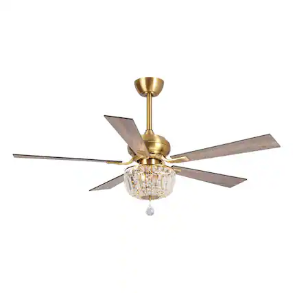 Front. Parrot Uncle - 52" Ganga Modern Downrod Mount Reversible Crystal Ceiling Fan with Lighting and Remote Control - Gold.