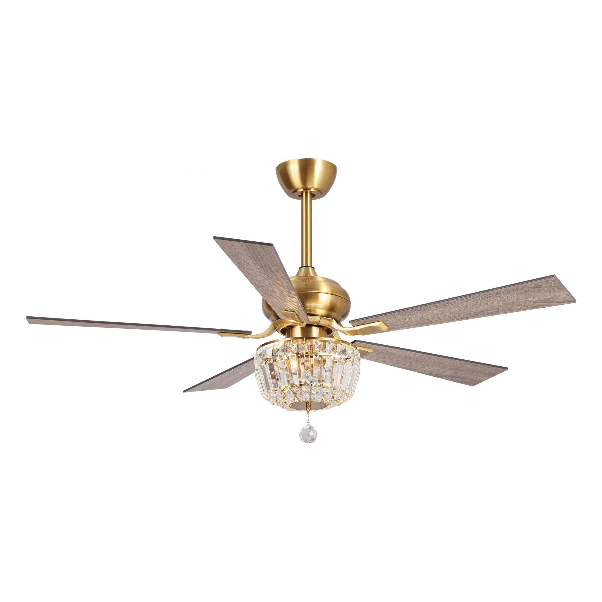 Front. Parrot Uncle - 52" Ganga Modern Downrod Mount Reversible Crystal Ceiling Fan with Lighting and Remote Control - Gold.