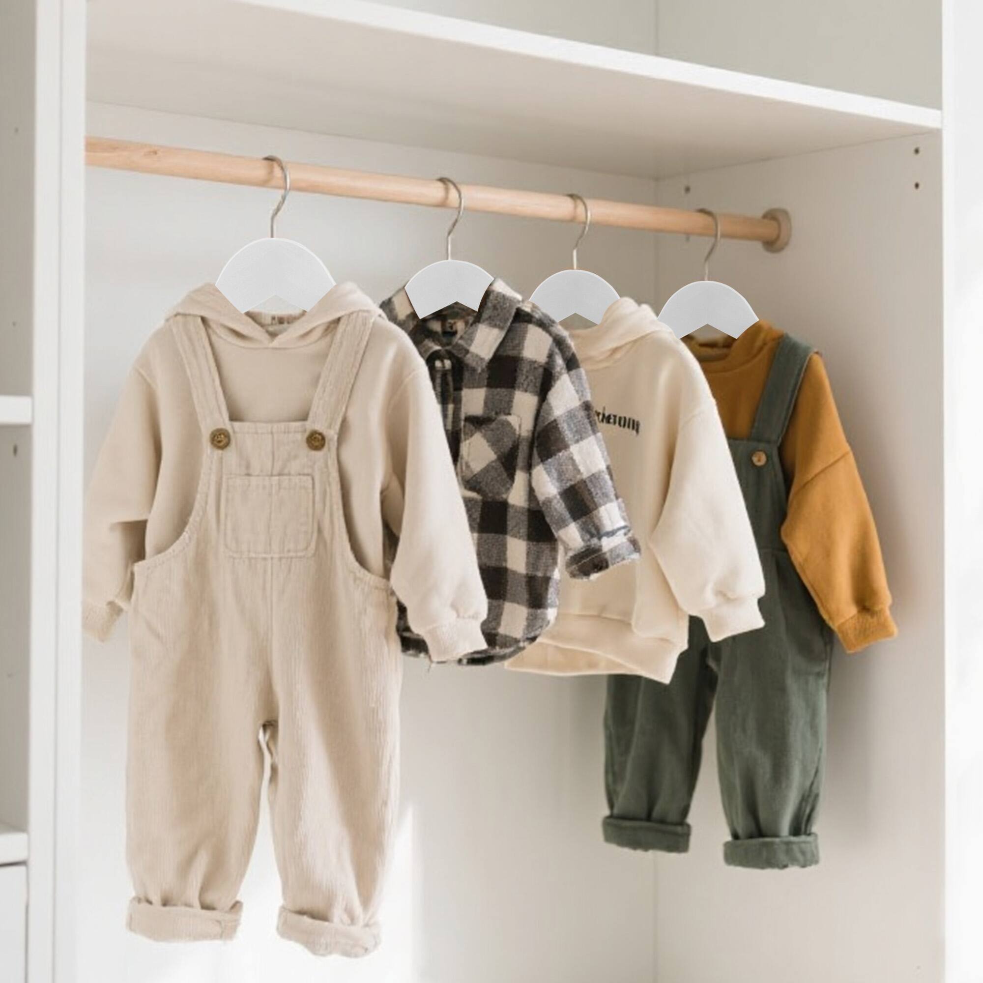 Alt View 2. BP4U - 24-Pack Kids Wooden Hangers, Ultra-Slim Baby Clothes Top Hangers for Children, Toddler, Youth's Shirts, Sweaters, Dress - White.