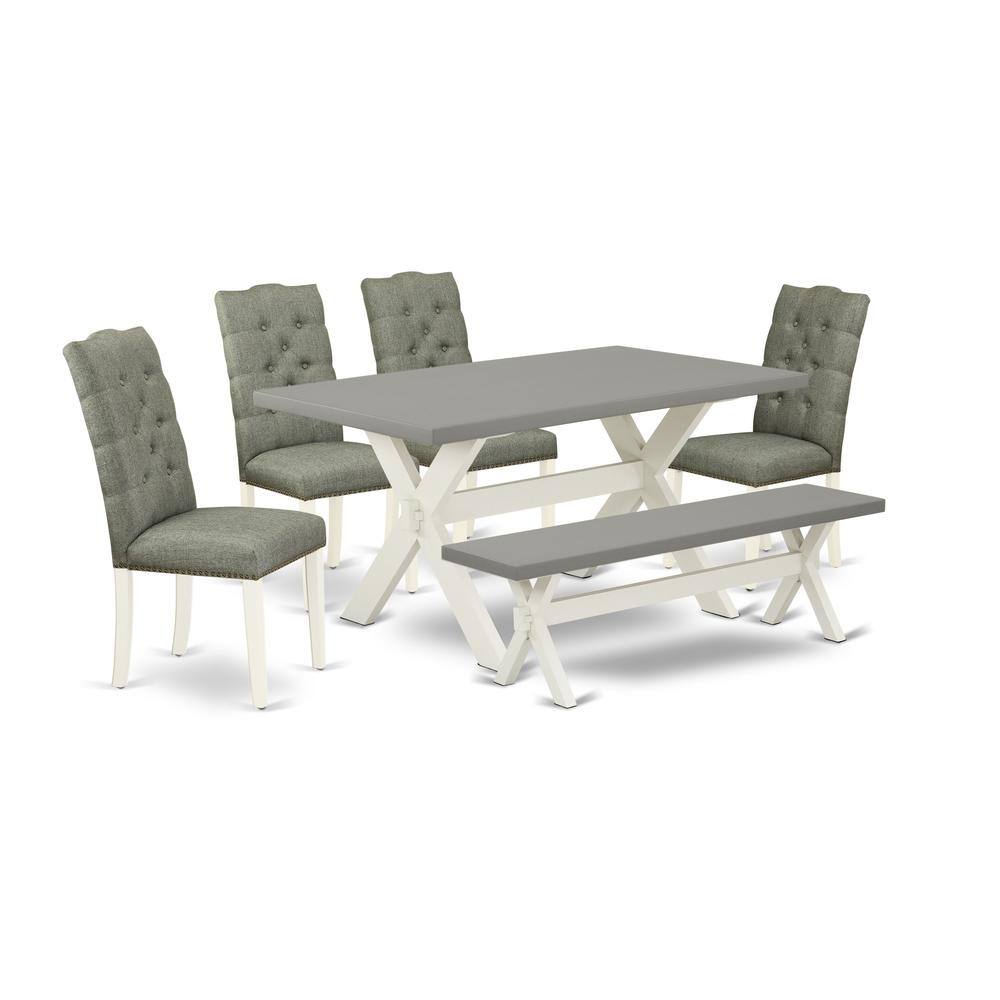 Left. East West Furniture - East West Furniture 6-Pc Dining Table Set- 4 Parson Chairs with Smoke Linen Fabric Seat and Button Tufted Chair Back - - Multi-Color.