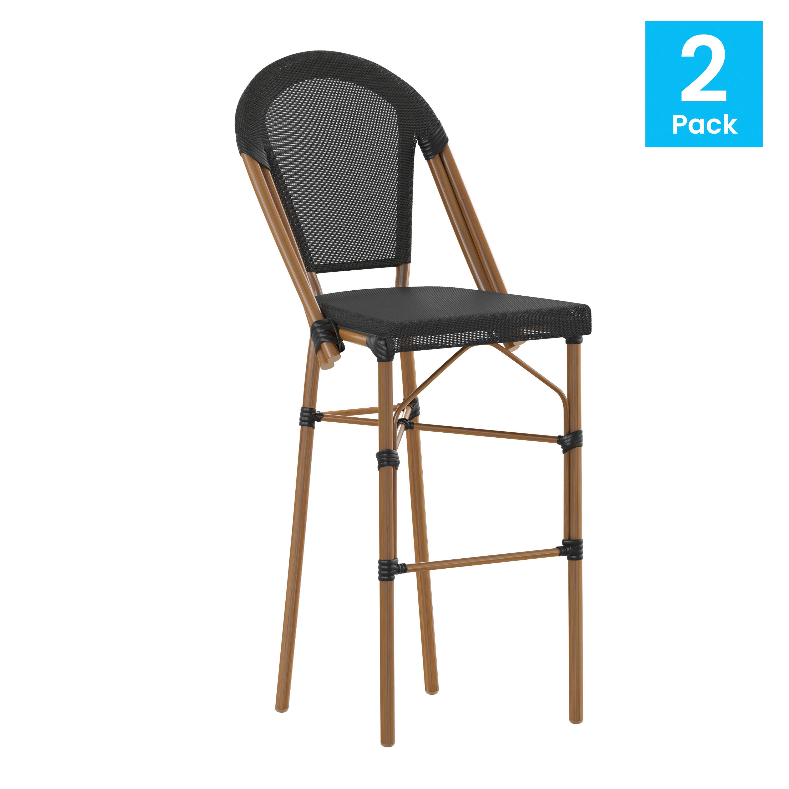 Alt View 1. Emma + Oliver - Massalia Indoor/Outdoor Bistro Style Bar Stools with Textilene Seat and Metal Frame - Black/Natural Frame.