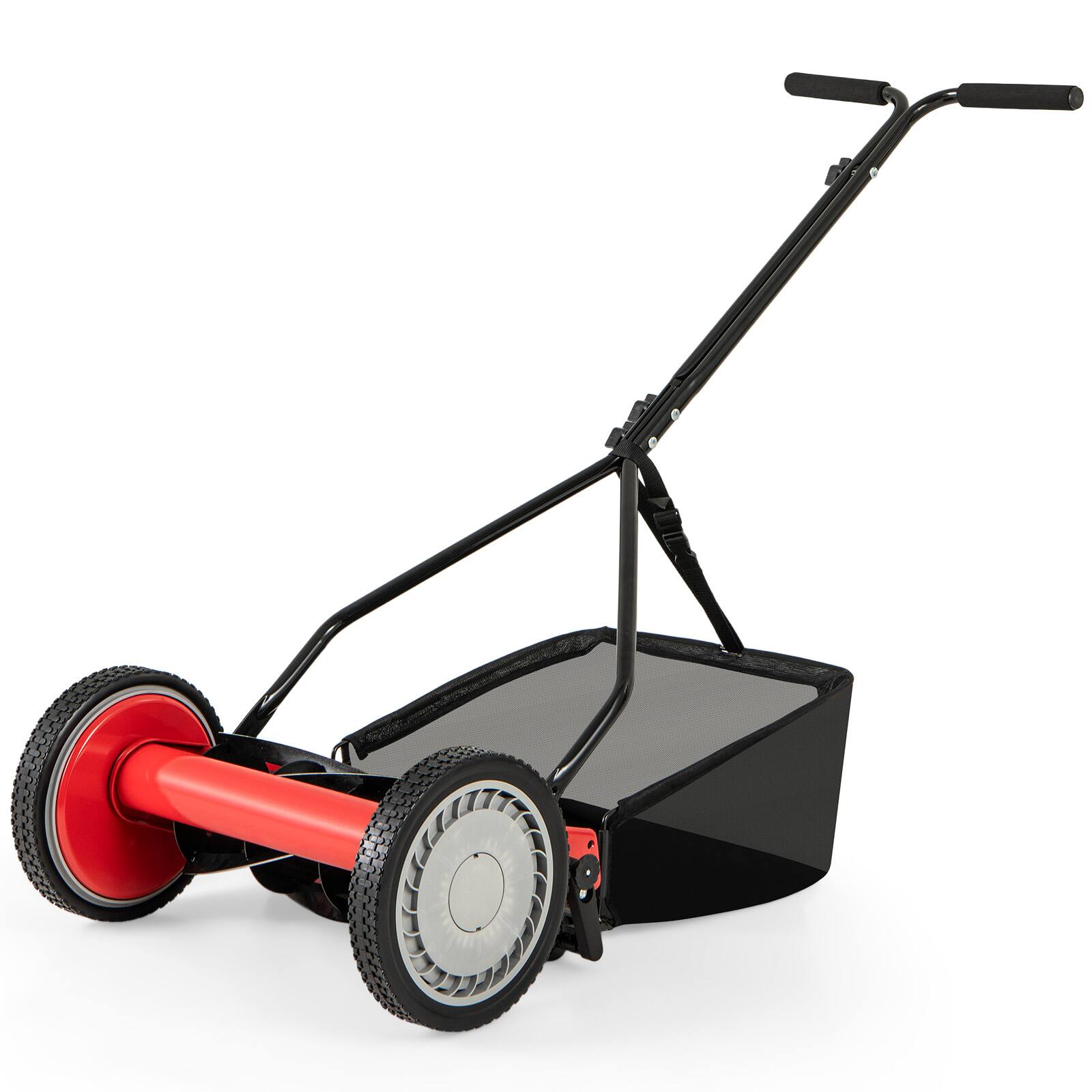 Front. Gymax - Gymax 14'' Manual Reel Mower w/ 5-Blade 6.6 Gallon Removable Grass Catcher for Garden Red - Red, Black.